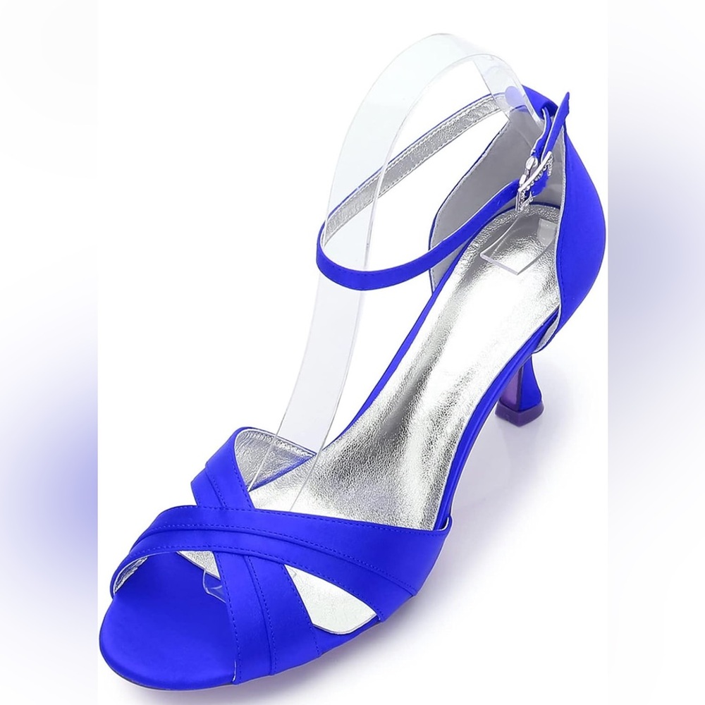 Women Peep Toe Ankle Strap High Heel Bridal Sandals Wedding Blue size 6.5-7